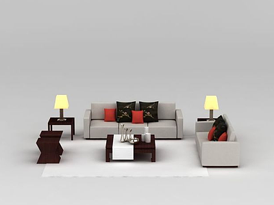 3d象牙色简约组合沙发模型