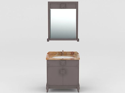 新中式实木浴室柜3d模型