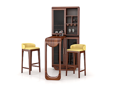 3d中式纯实木家装酒柜吧台模型