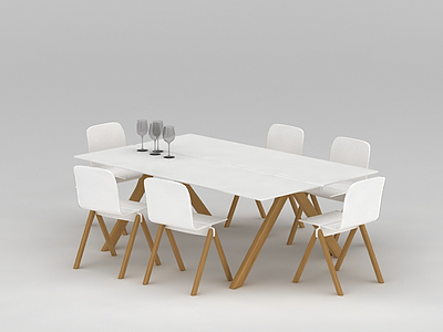简约风餐厅桌椅组合模型