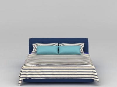 深蓝色简约软包双人床3d模型