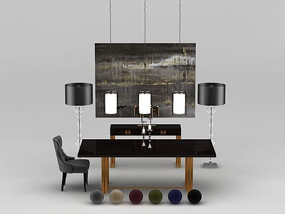 3d现代餐桌椅挂画摆设组合模型