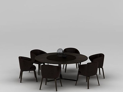 3d餐厅实木圆形餐桌餐椅模型