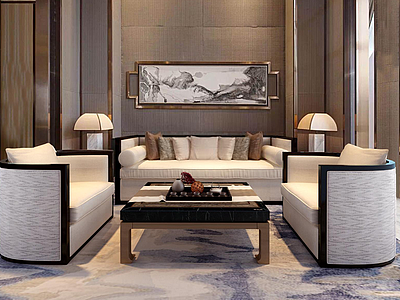现代白色客厅沙发茶几模型3d模型