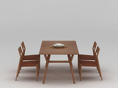 3d休闲原木餐桌椅组合模型