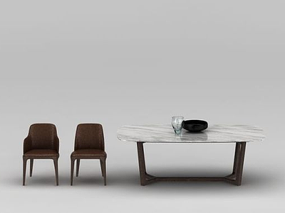 3d大理石餐桌椅组合模型