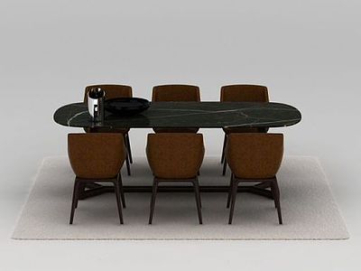 3d现代六人餐桌椅组合模型