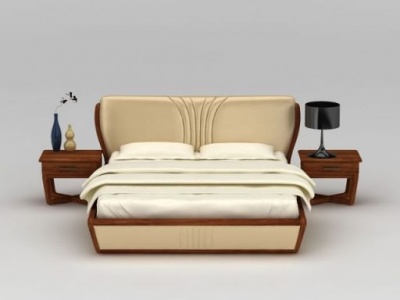3d卧室软包双人矮床模型