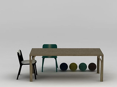 3d中式简约原木餐桌椅组合模型