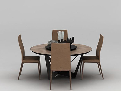 3d中式实木圆形餐桌椅模型