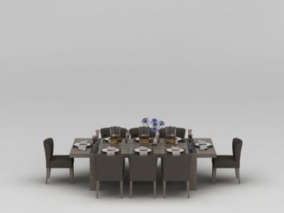 3d现代八人餐桌椅组合模型