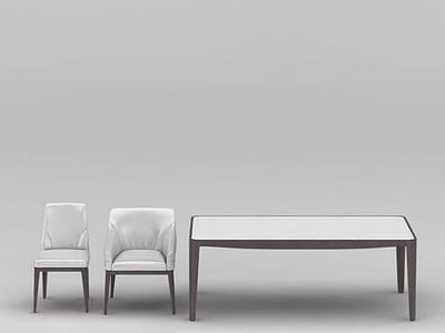 3d简约实木餐桌椅组合模型