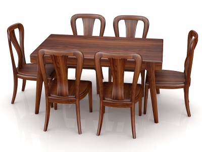 3d中式精品全实木餐桌椅模型