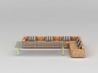 3d橘色转角沙发茶几组合模型