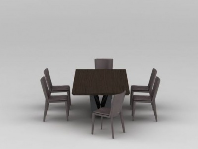 咖啡色餐厅桌椅组合模型3d模型