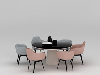 3d时尚简约圆形餐桌椅模型