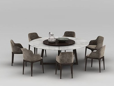 饭店大理石圆形餐桌椅组合模型3d模型