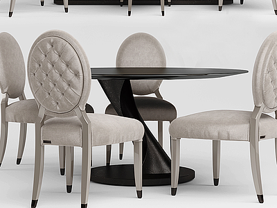 3d高档时尚简欧餐桌椅组合模型