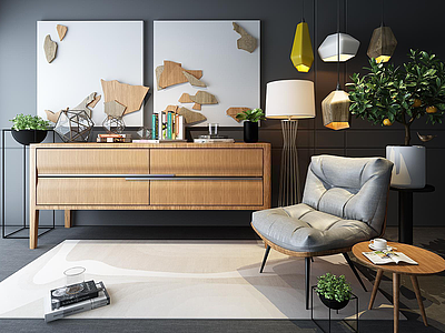 3d现代客厅休闲家具组合模型