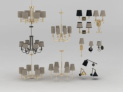 美式吊灯壁灯组合模型3d模型