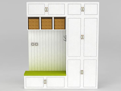 现代白色实木鞋柜3d模型