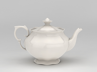 餐厅白色陶瓷茶壶模型3d模型