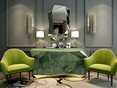 3d现代时尚草绿色桌椅组合模型