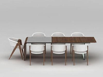 3d北欧实木餐桌椅组合模型