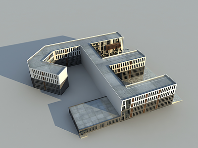 3d现代学校建筑模型