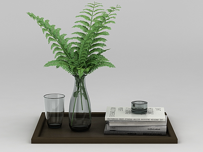 办公桌绿植花瓶水杯组合模型3d模型