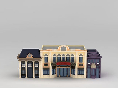 迪士尼乐园商业街欧式建筑模型3d模型