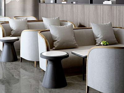 3d现代时尚咖啡厅桌椅组合模型