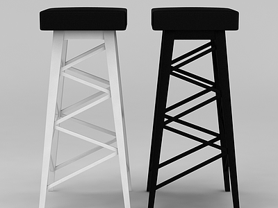 3d黑白两色实木高脚椅免费模型
