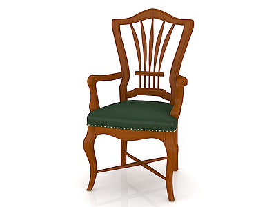美式实木扶手餐椅模型