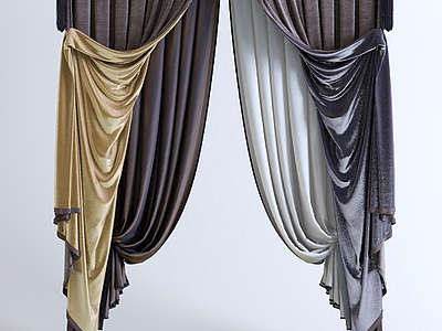 3d现代双层窗帘模型