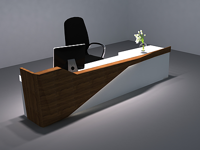 3d现代公司前台桌椅组合模型