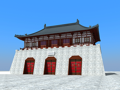 3d中国古城楼模型