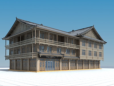 3d中式复古木屋游客接待中心模型
