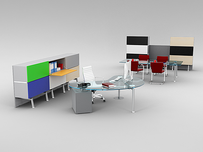 现代时尚办公室桌椅家具模型3d模型