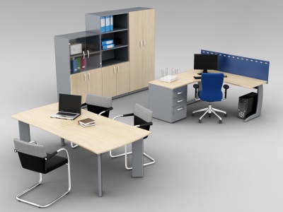 3d现代公司办公桌椅组合模型