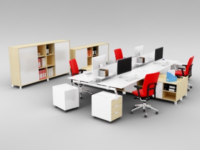 3d时尚精品办公室桌椅家具组合模型