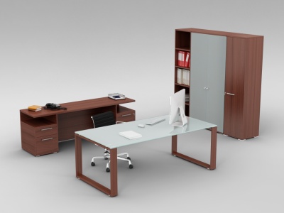 精品时尚办公室桌椅家具组合模型3d模型