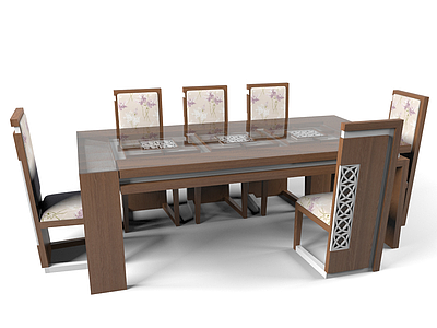 现代简约实木餐桌椅组合3d模型