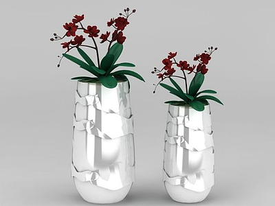 白色时尚玻璃钢花瓶摆件模型3d模型