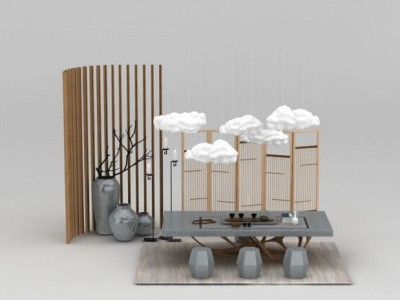 3d中式书房茶室模型