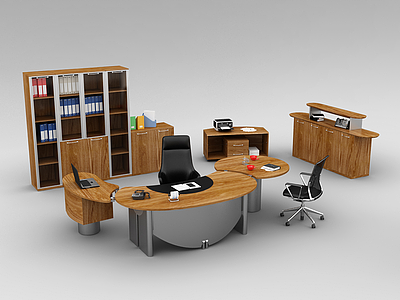 3d中式办公室家具办公桌整体模型