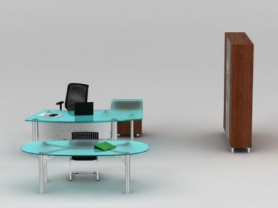 3d现代简约玻璃办公桌模型