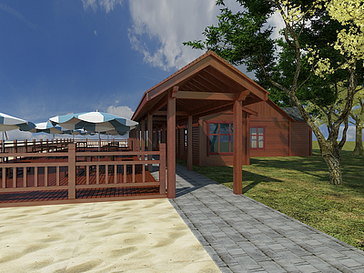 3d沙滩木屋休息亭模型