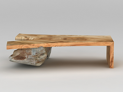 石头木板搭简易小板凳模型