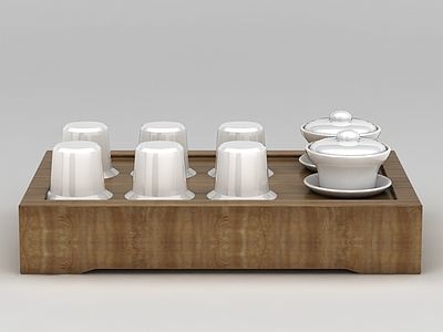 中式白色茶杯套装模型